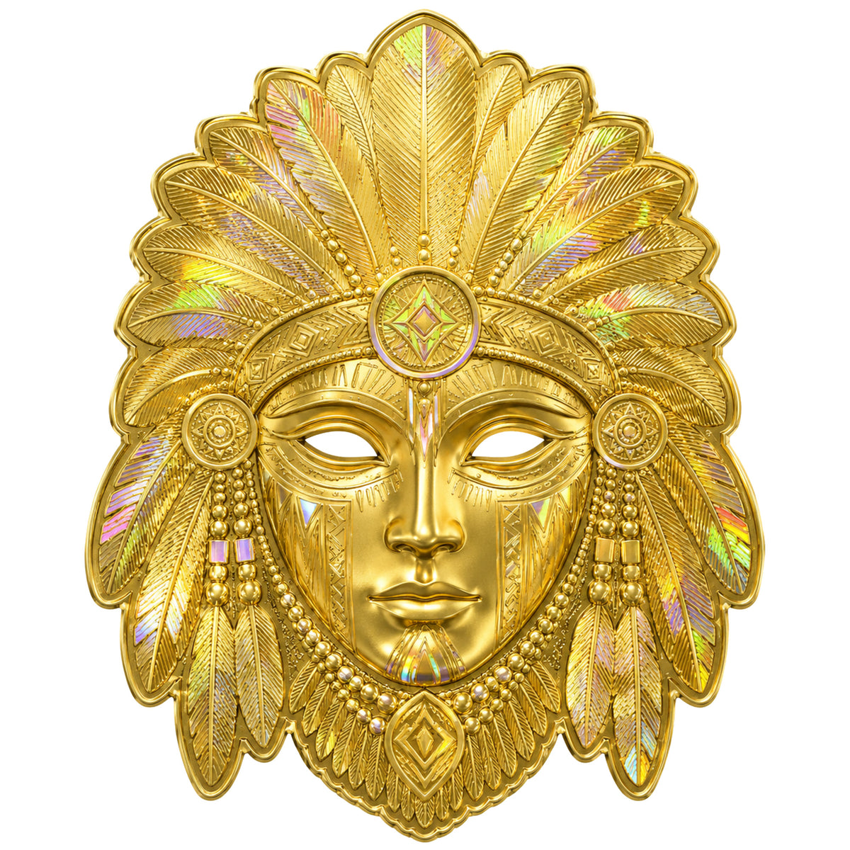 Native American Mask Shaped 1/4g Gold Medal in Card
