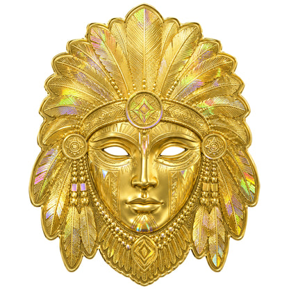 Native American Mask Shaped 1/4g Gold Medal in Card