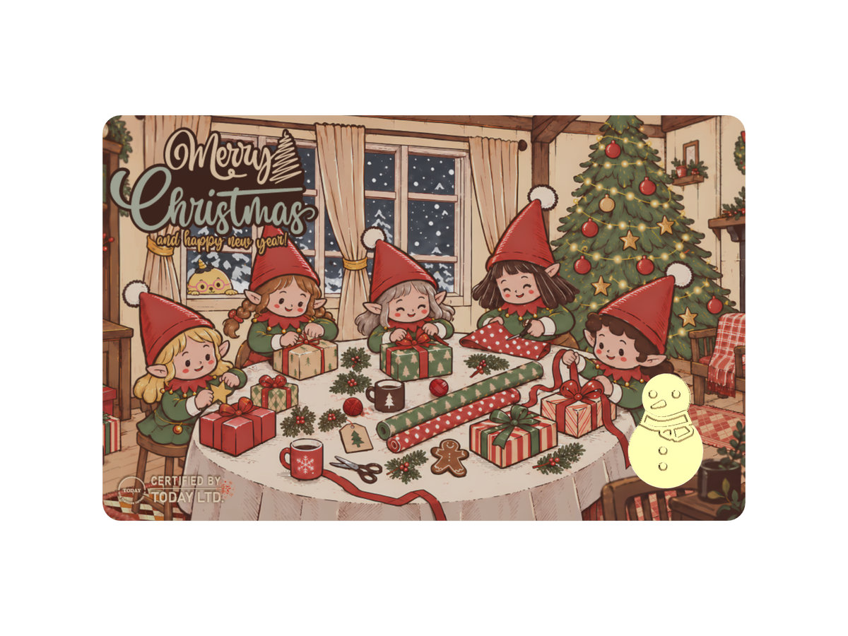 KOMSCO Christmas Card Shaped 1g Gold Bar in Card