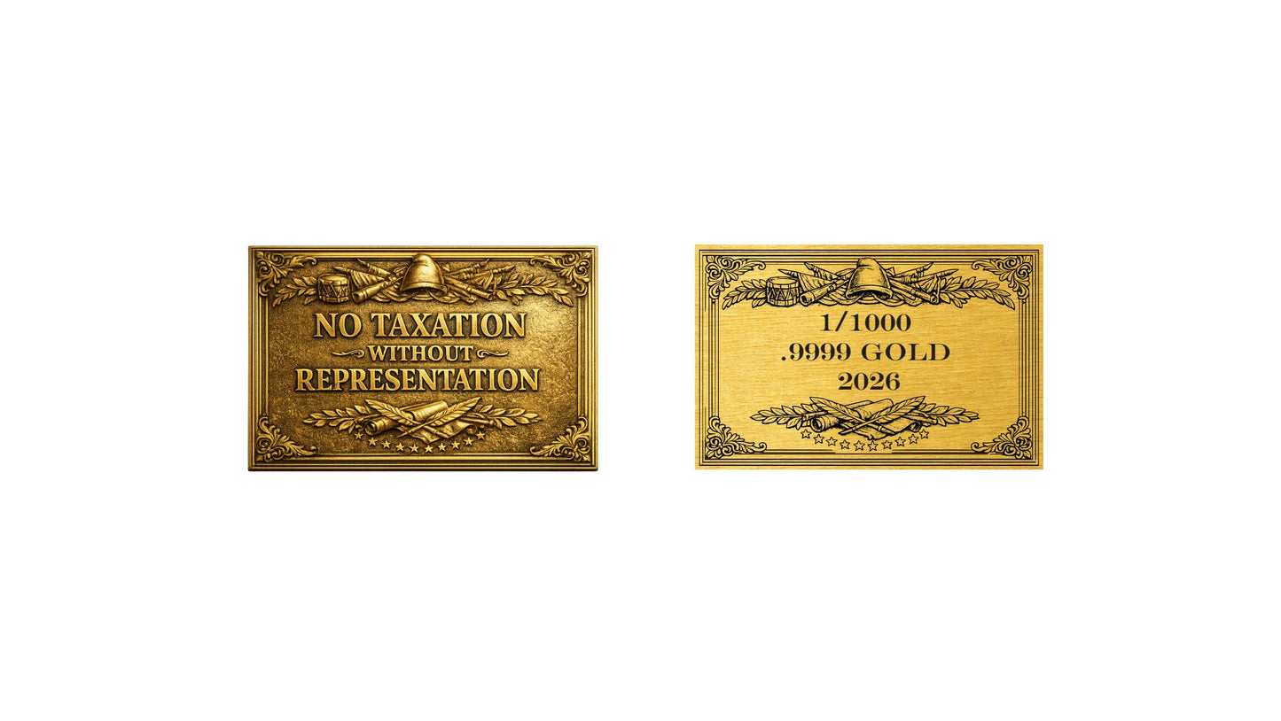 2026 Boston Tea Party 1/1000 oz Gold Medal in Card (06/16)