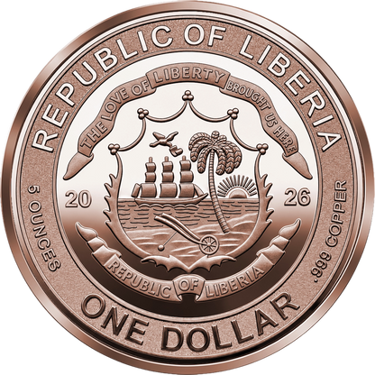 2026 Liberia Lady Justice Reverse Proof 5 oz Copper Coin (08/03)