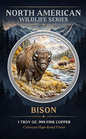 North American Wildlife - Bison UHR Colorized 1 oz Copper Medal in Card (06/26)