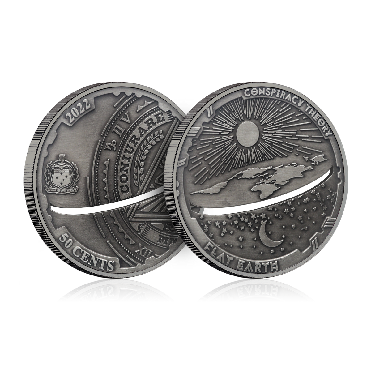 2022 Samoa Conspiracy Collection - Flat Earth Cut-Out CN Coin in Card