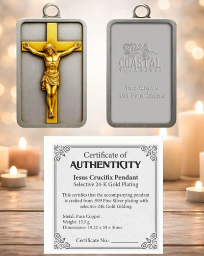 Jesus Crucifix Pendant Gold Plated 1/2 oz Copper Medal (06/23)