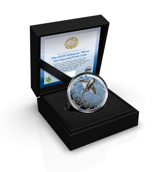 2026 Pitcairn Islands Ocean Wonders Stingray UHR Proof 2 oz Silver Coin (07/31)