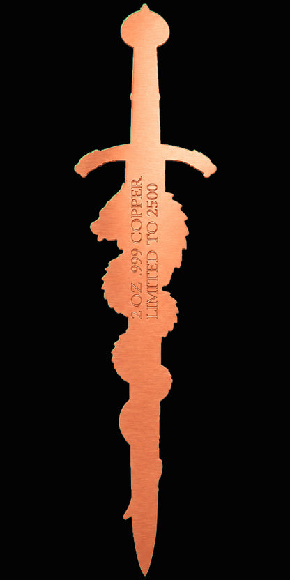 Dragon Sword Shaped Colorized 2 oz Copper Medal