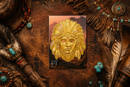 Native American Mask Shaped 1/4g Gold Medal in Card