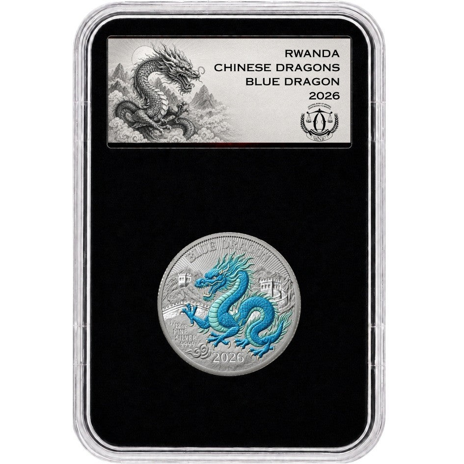 2026 Rwanda Chinese Blue Dragon Colorized 1/12 oz Silver Coin