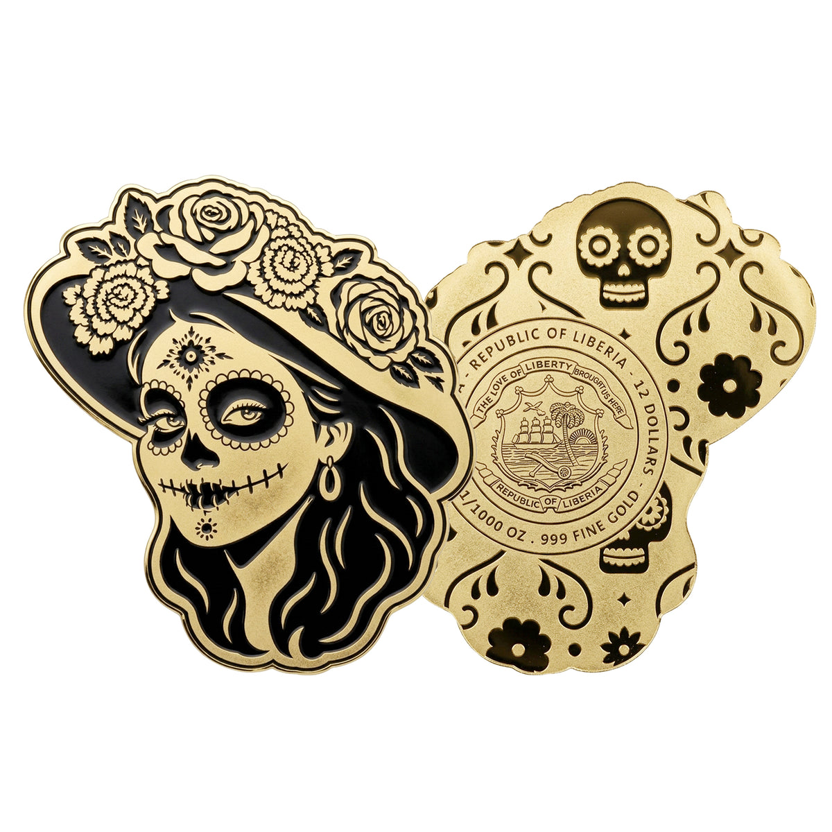 2026 Liberia La Catrina Shaped 1/1000 oz Gold Coin