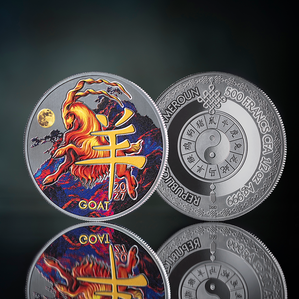 2027 Cameroon Year of the Goat Black Proof 1/2 oz Silver Coin