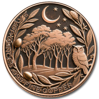 In Stock! Mystic Night Owl 5 oz Colorized Copper Round (New in Capsule)