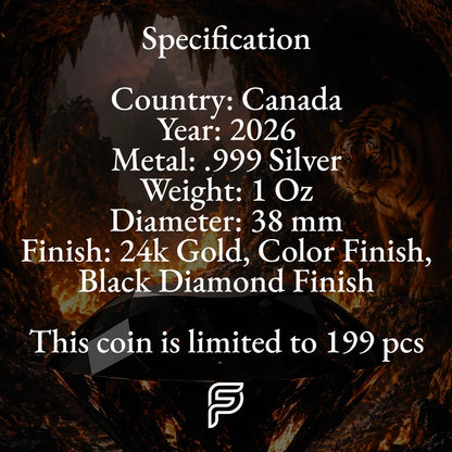2026 Canada Maple Leaf Blazing Tiger Black Diamond Edition 1 oz Silver Coin