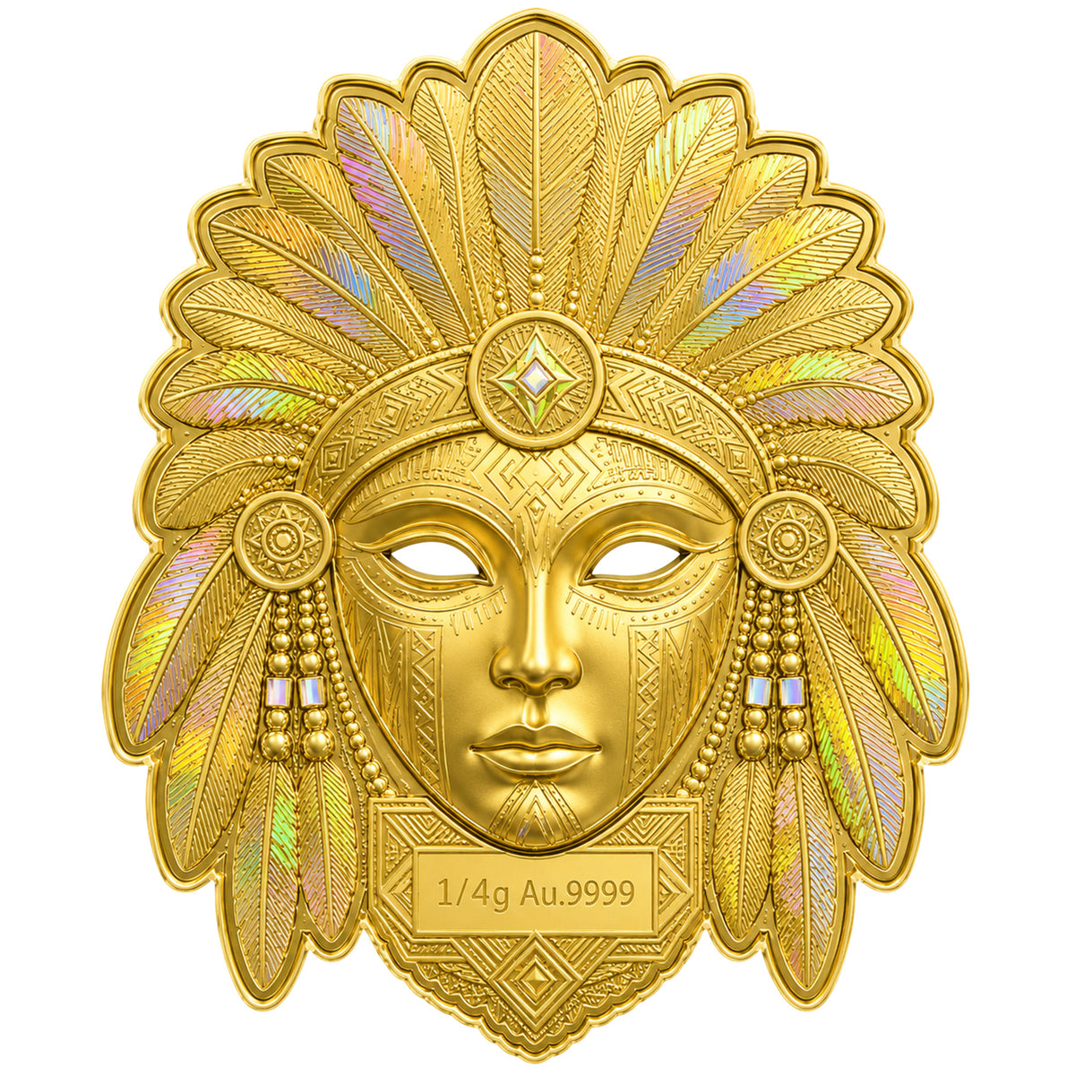 Native American Mask Shaped 1/4g Gold Medal in Card