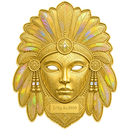 Native American Mask Shaped 1/4g Gold Medal in Card