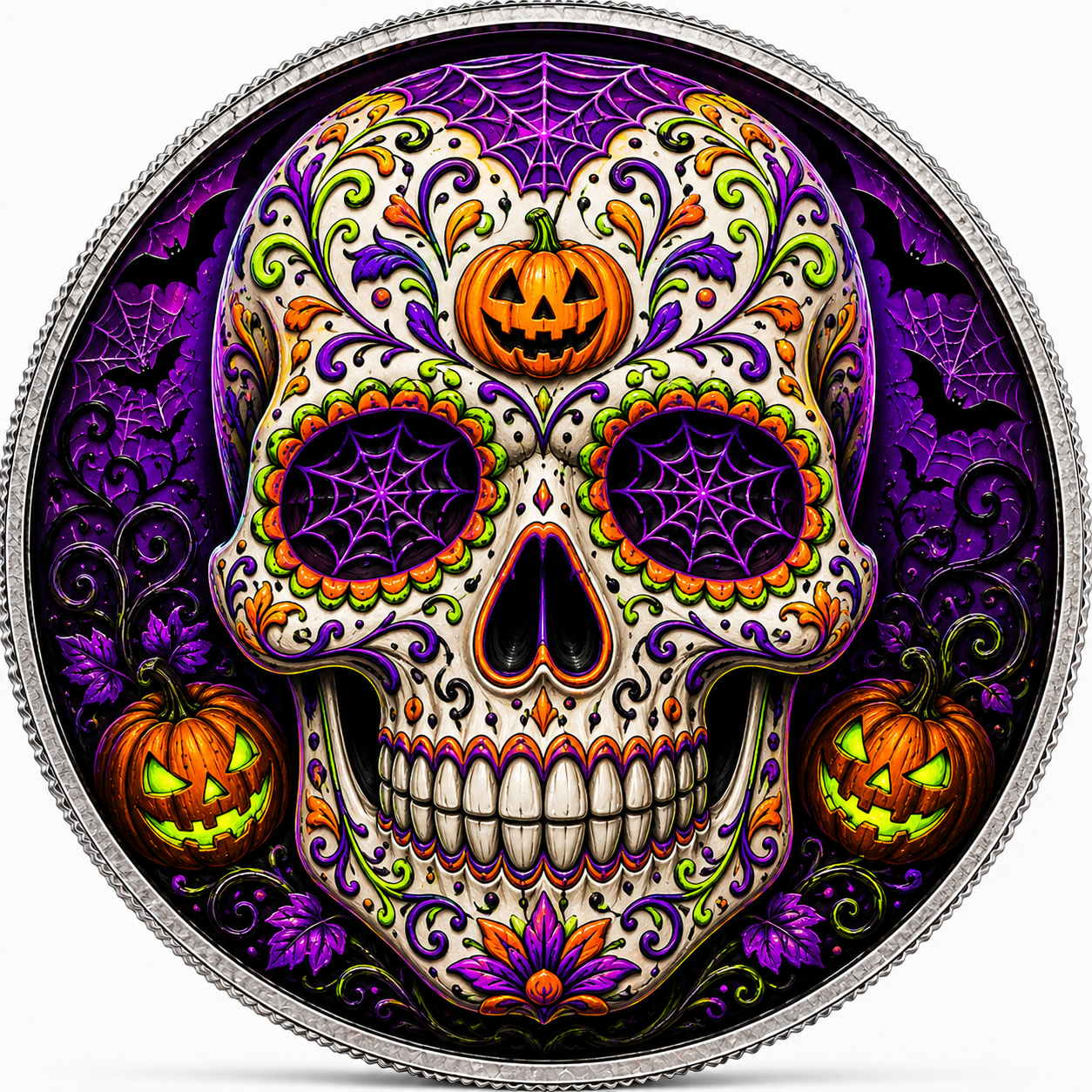 Midnight Calavera Colorized 1 oz Silver Round