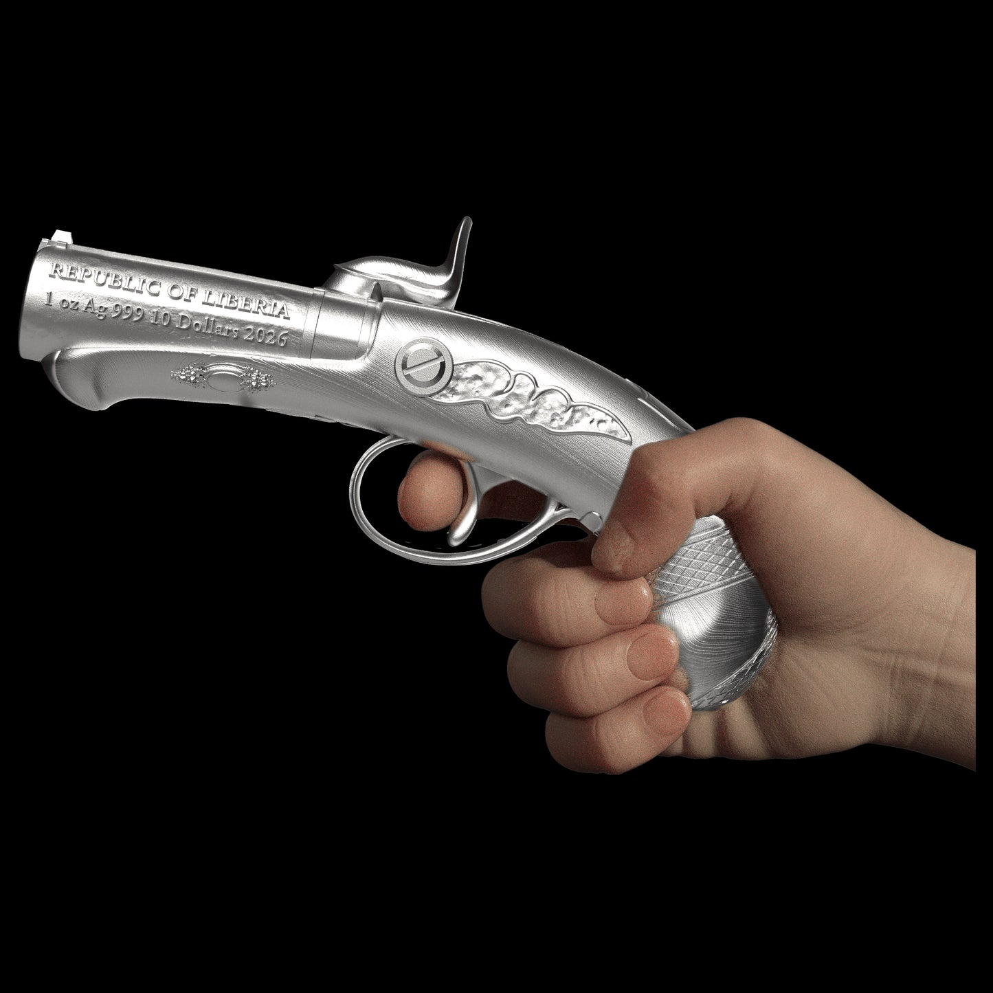 2026 Liberia Deringer Pistol Shaped 1 oz Silver Coin (07/13)