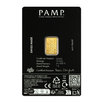 2026 PAMP Suisse Fender 80th Ann. 1g Gold Bar in Card (08/07)