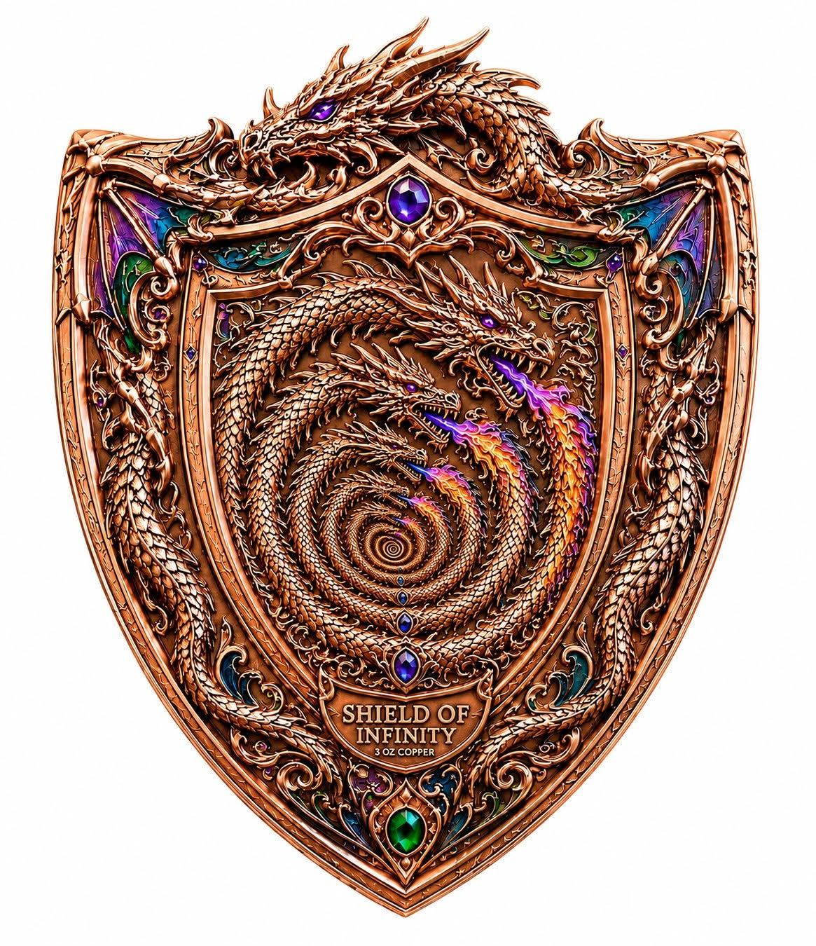 Dragon Shield of Infinity Shaped 3 oz Copper Medal (06/22)
