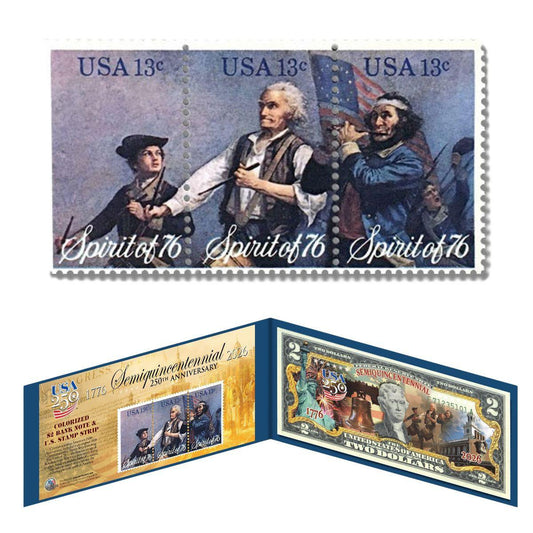 1776-2026 U.S. Genuine Legal Tender $2 Bill 'America's 250th' w/Spirit of '76 Stamp (07/03)