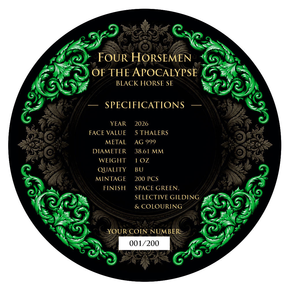 2026 Carpathian Four Horsemen of the Apocalypse Black Horse Space Green Edition 1 oz Silver Coin