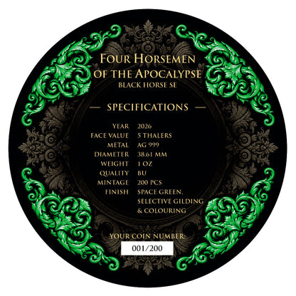 2026 Carpathian Four Horsemen of the Apocalypse Black Horse Space Green Edition 1 oz Silver Coin