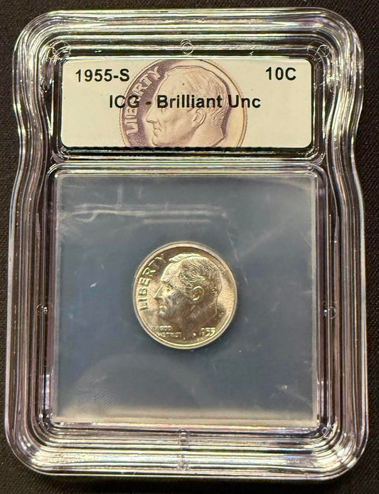 1955-S U.S. Dime Silver Coin ICG Brilliant UNC (06/29)
