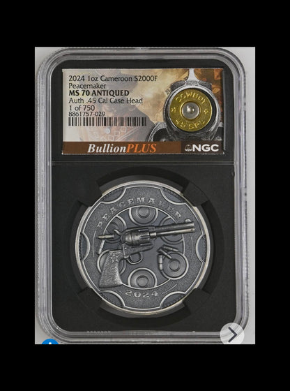2024 Cameroon Peacemaker UHR 1 oz Silver Coin NGC MS 70 Bullet Label