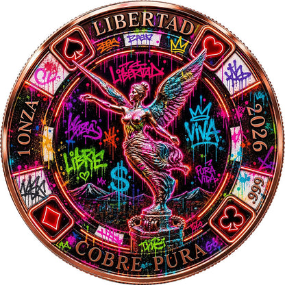 Libertad Neon Poker Chip Colorized 1 oz Copper Round (06/13)