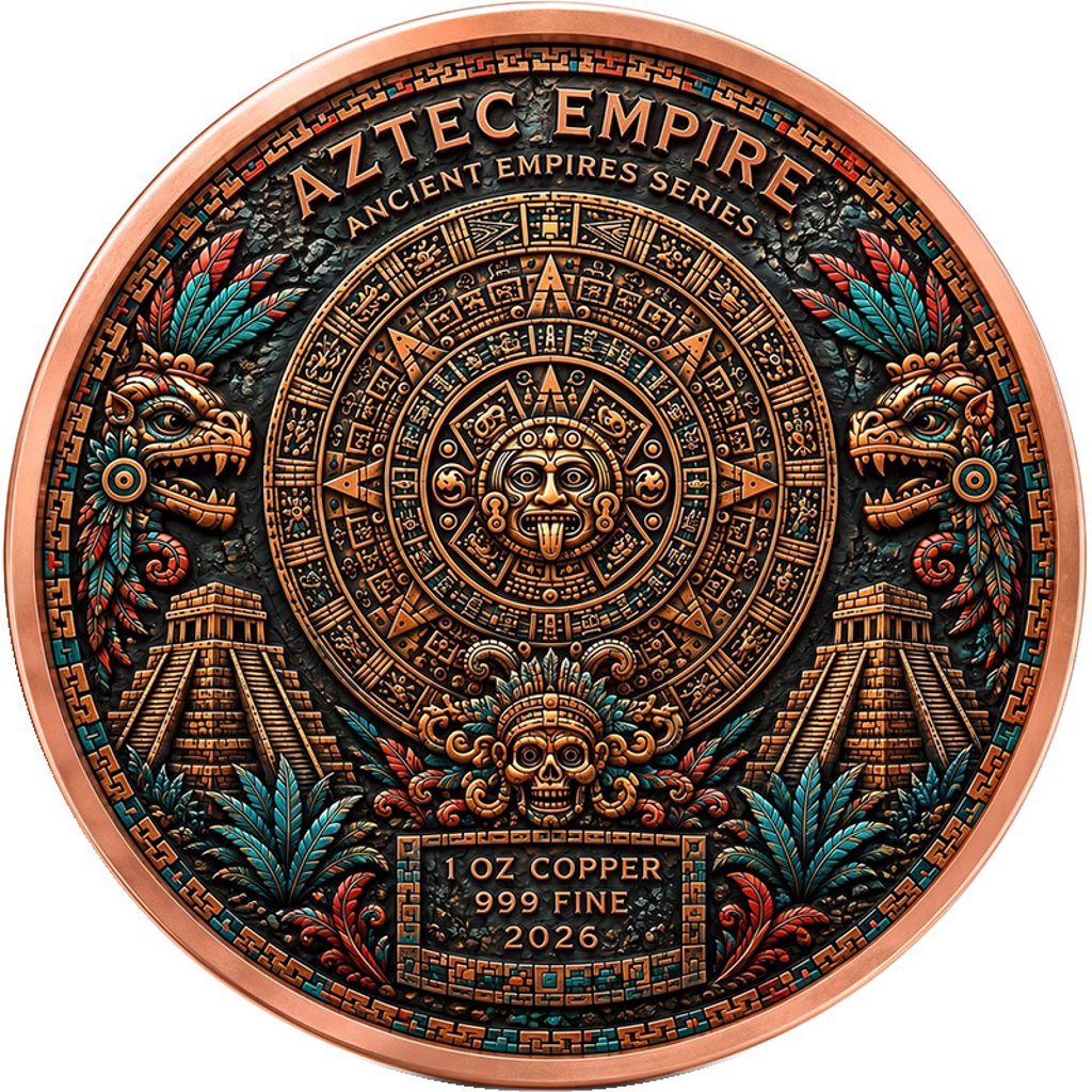 2026 Ancient Empires - Aztec Empire Colorized 1 oz Copper Round in Card