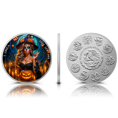 In Stock! Dia de los Muertos - The Witch- 1oz .999 silver coin Mexico libertad 2024