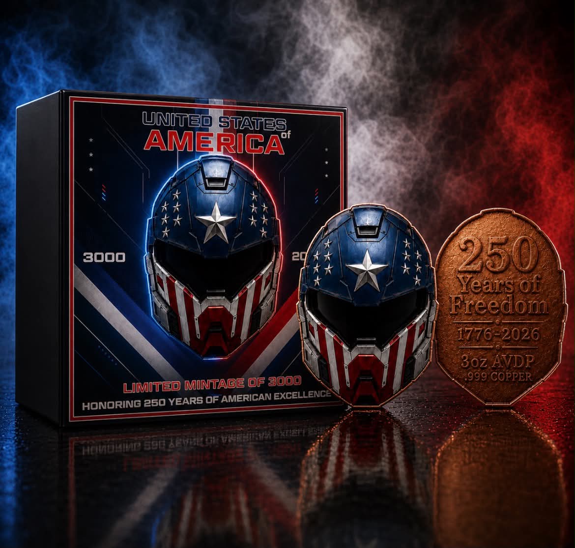 USA 250 Years Biker Helmet Colorized 3 oz Copper Medal (06/17)