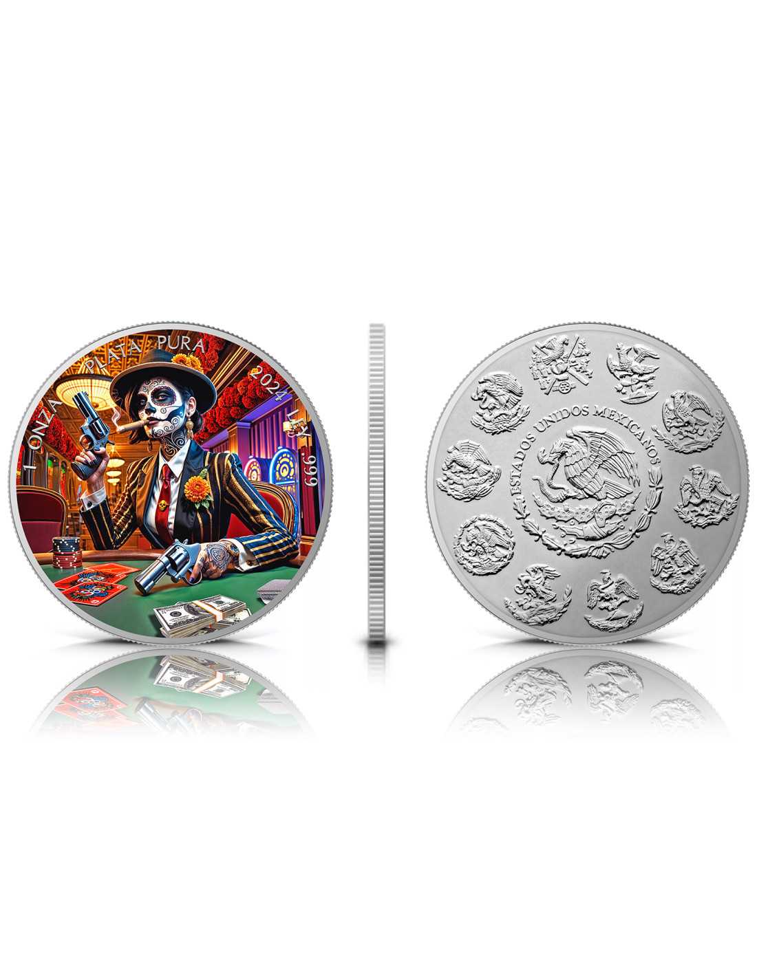 In Stock! GANGSTA Dia De Los Muertos 1 Oz Silver coin 1 Ounce Mexico 2024