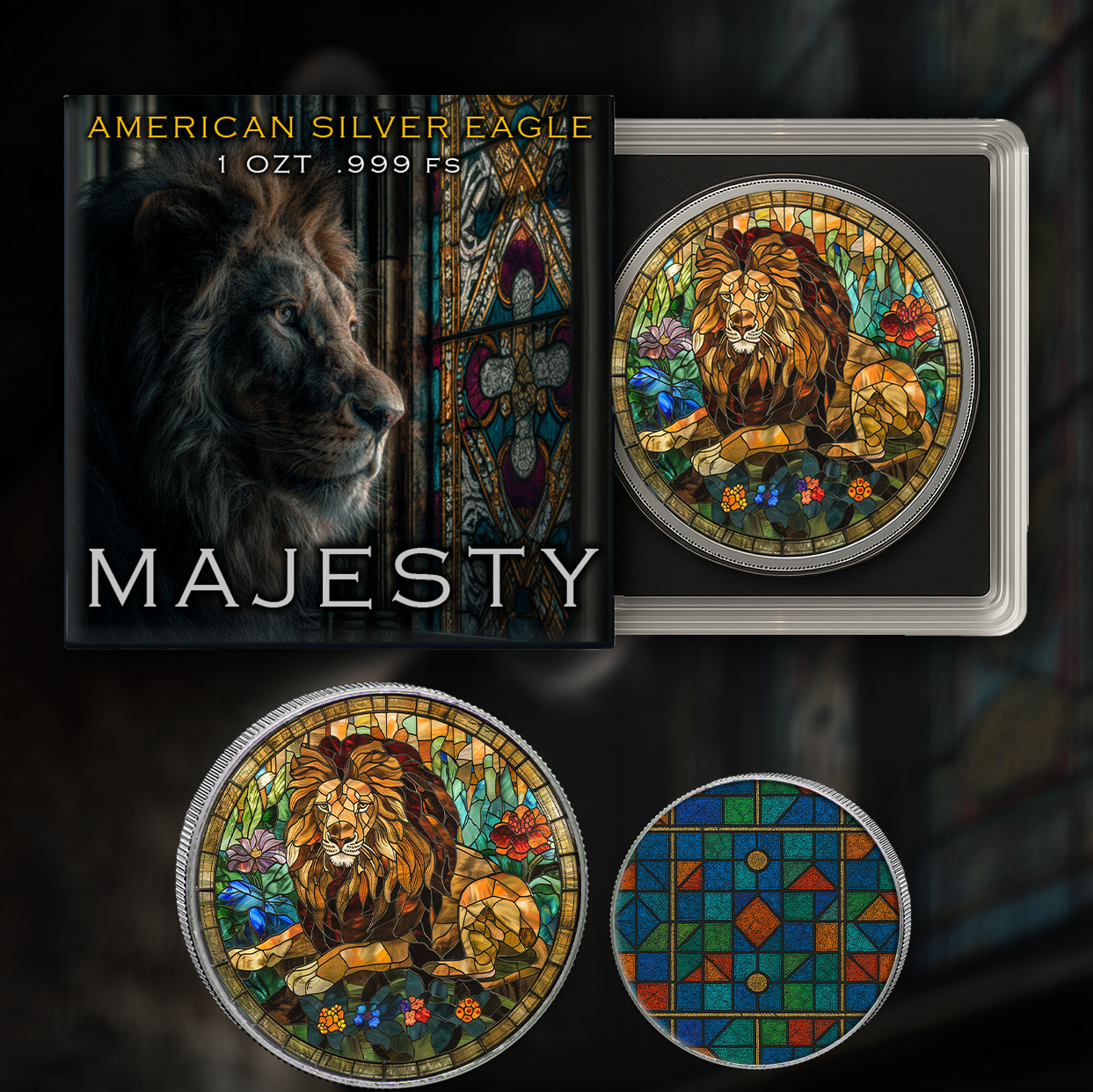 In Stock! 2025 Silver Eagle Mosaic Lion "Majesty" 1oz Colorized .999 Silver Coin