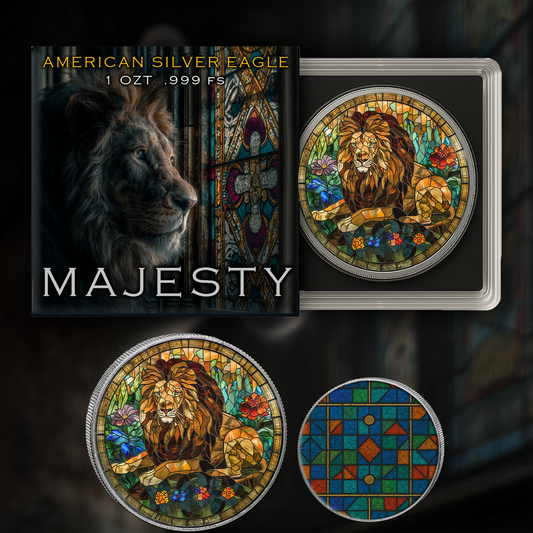 In Stock! 2025 Silver Eagle Mosaic Lion "Majesty" 1oz Colorized .999 Silver Coin