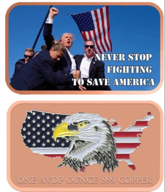 In Stock! 2024 Copper Trump Assassination Bar 1oz colorized .999 Silver