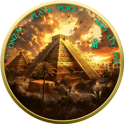 In Stock! 2023 Mexico Libertad Aztec Empire Temple Color 1oz .999 silver coin