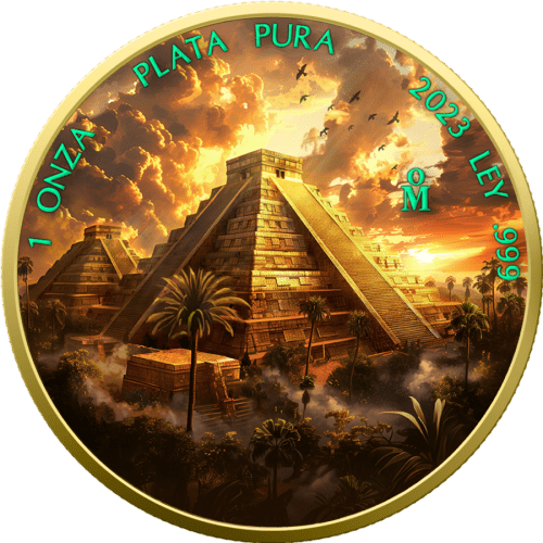 In Stock! 2023 Mexico Libertad Aztec Empire Temple Color 1oz .999 silver coin