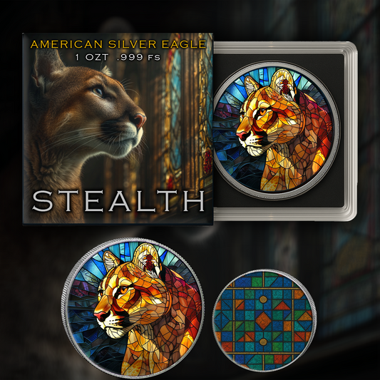 In Stock! 2025 Silver Eagle Mosaic Cougar "Stealth" 1oz Colorized .999 Silver Coin
