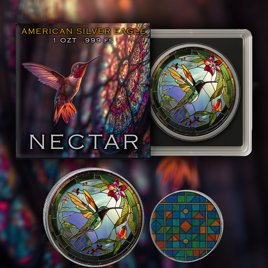In Stock! 2025 Silver Eagle Mosaic Hummingbird "Nectar" 1oz Colorized .999 Silver Coin