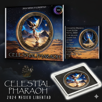 In Stock! 2024 Mexico Libertad Celestial Pharaoh Gilded & Colorized .999 10z. Silver Coin