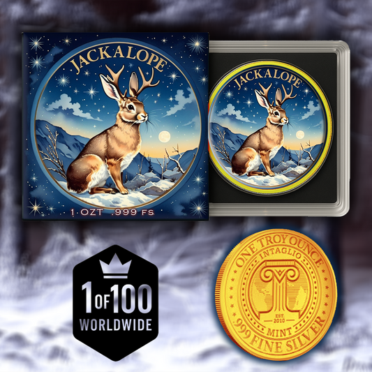 In Stock! 2025 1oz Colorized Intaglio Jackalope .999 Silver Medal