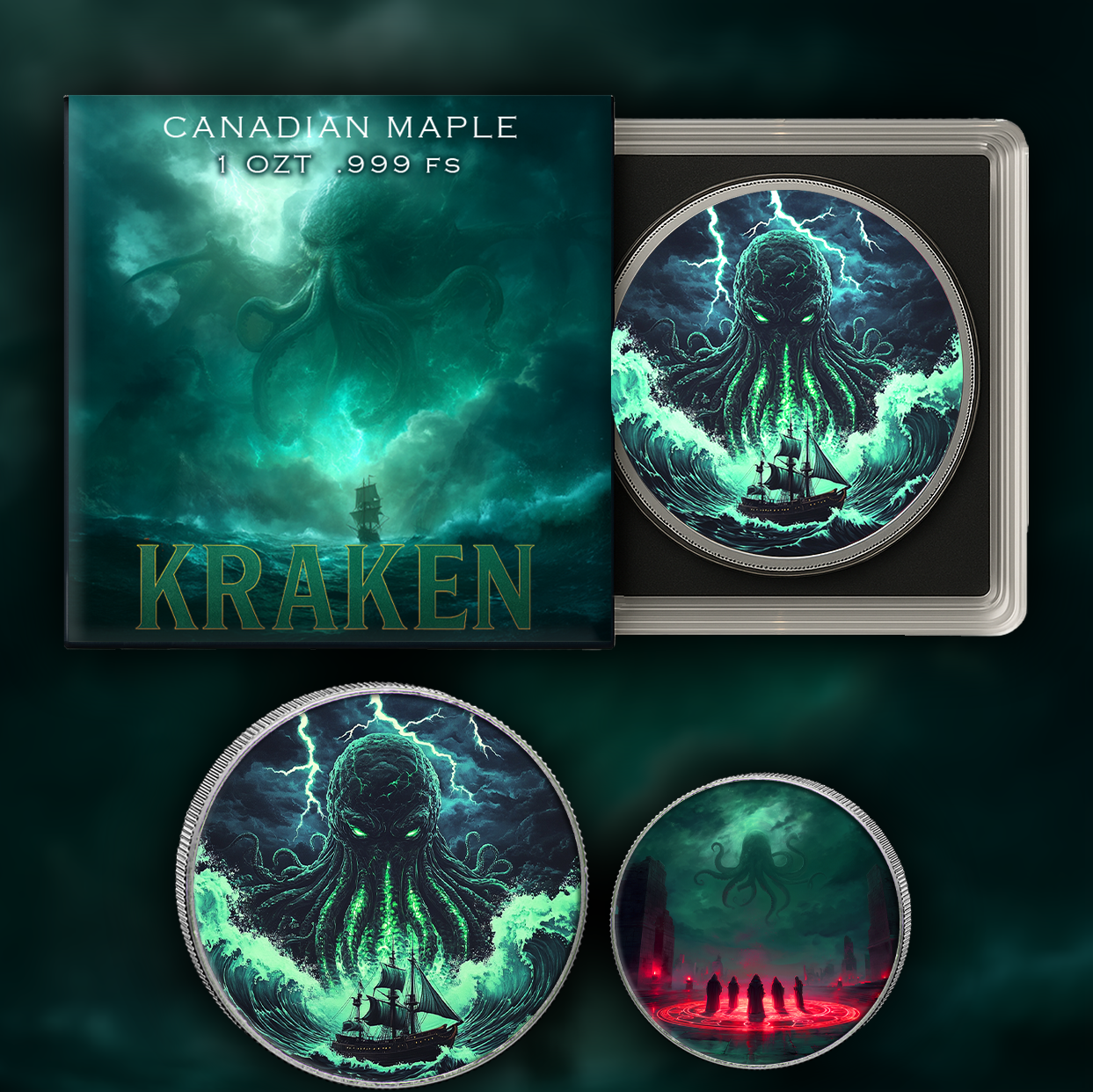 In Stock! 2025 Canada Maple "Kraken" 1oz Colorized .999 Silver Coin