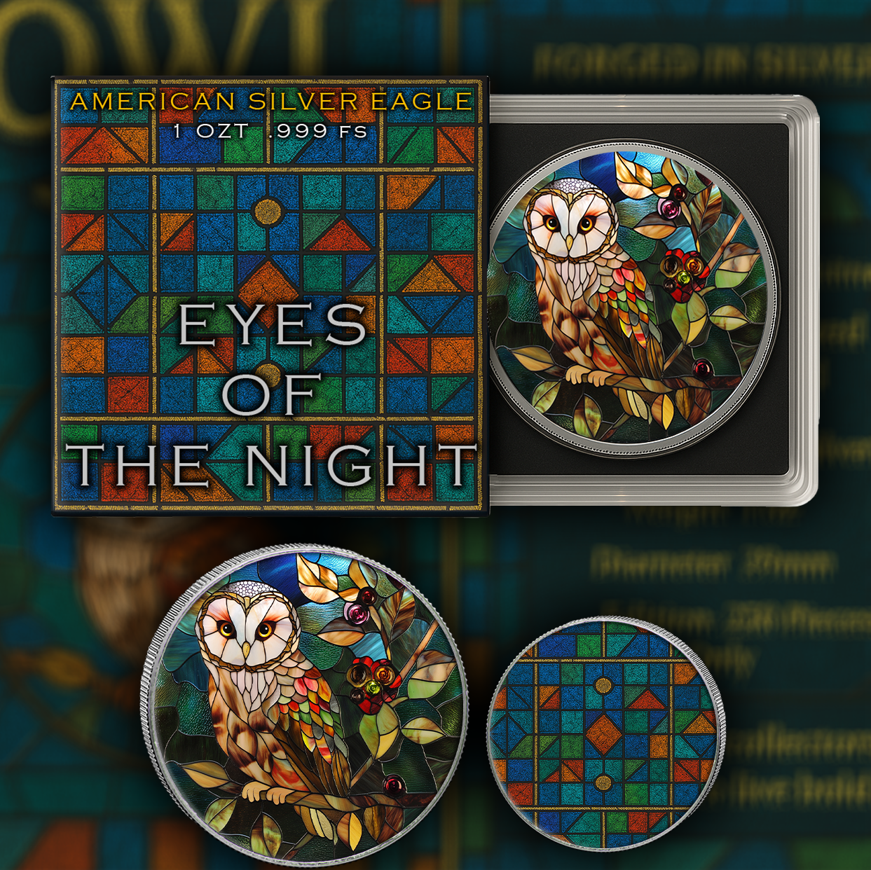 In Stock! 2025 Silver Eagle Mosaic Owl “Eyes of the Night” 1oz .999 Silver Coin