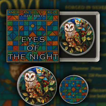 In Stock! 2025 Silver Eagle Mosaic Owl “Eyes of the Night” 1oz .999 Silver Coin
