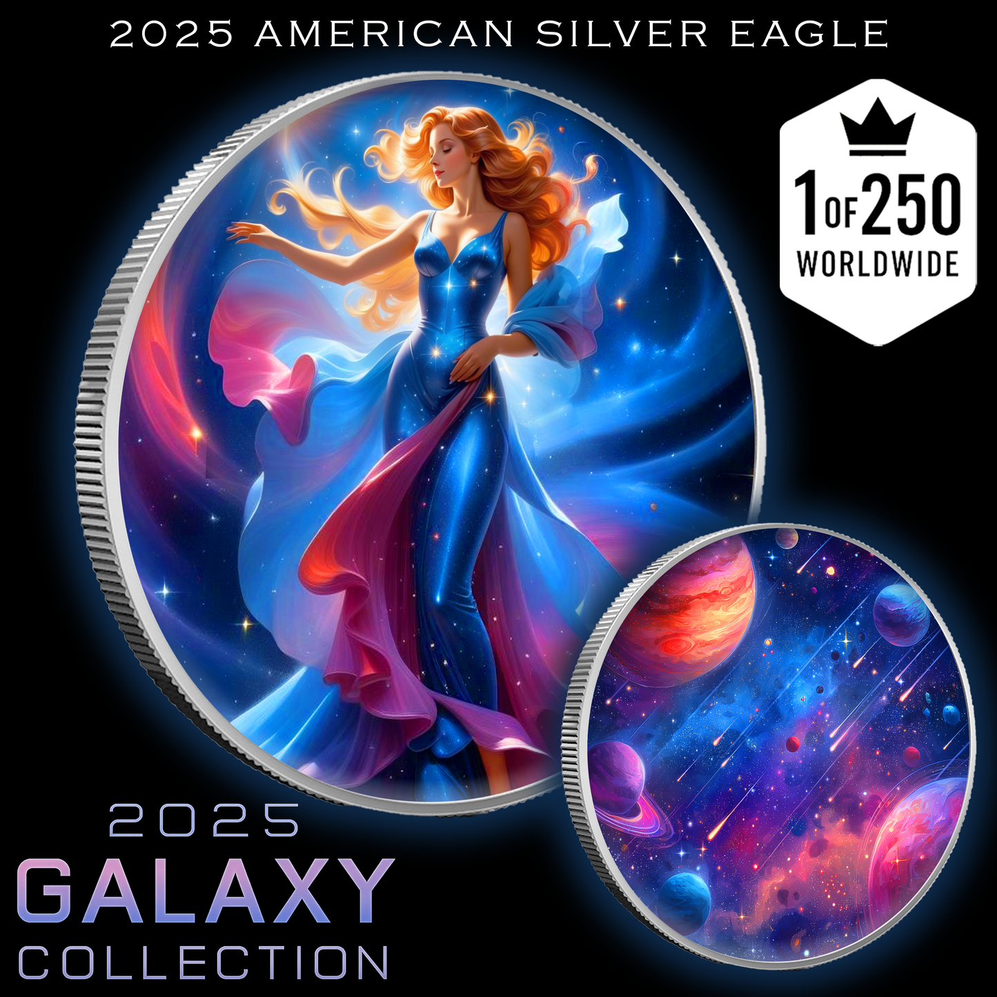 In Stock! 2025 Silver Eagle Galaxy Series Colorized 1oz .999 Silver Coin