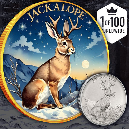 In Stock! 2025 1oz Colorized Intaglio Jackalope .999 Silver Medal