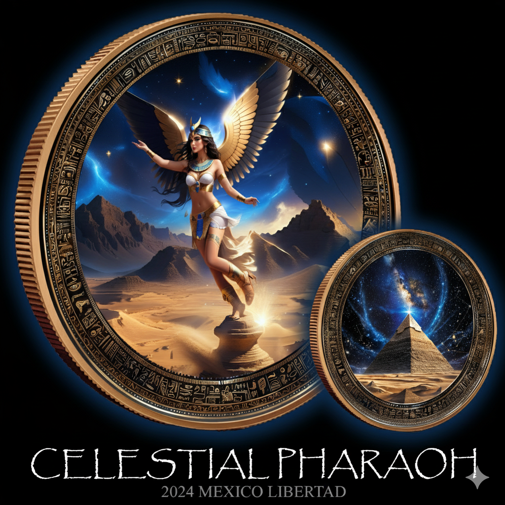 In Stock! 2024 Mexico Libertad Celestial Pharaoh Gilded & Colorized .999 10z. Silver Coin