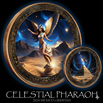In Stock! 2024 Mexico Libertad Celestial Pharaoh Gilded & Colorized .999 10z. Silver Coin