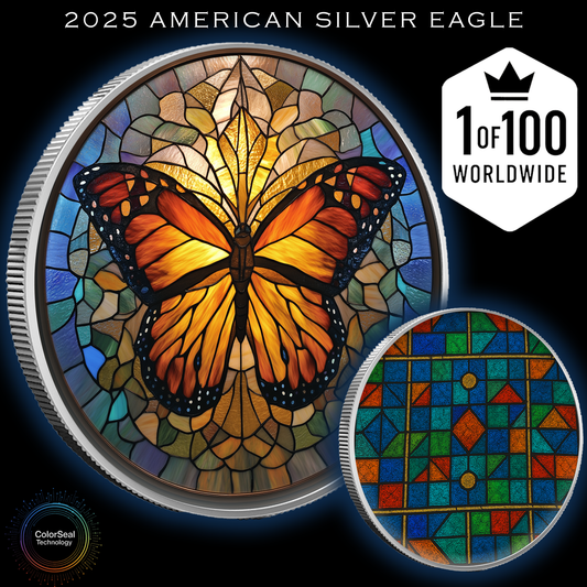 In Stock! 2025 Silver Eagle Mosaic Butterfly "Rebirth" 1oz Colorized .999 Silver Coins