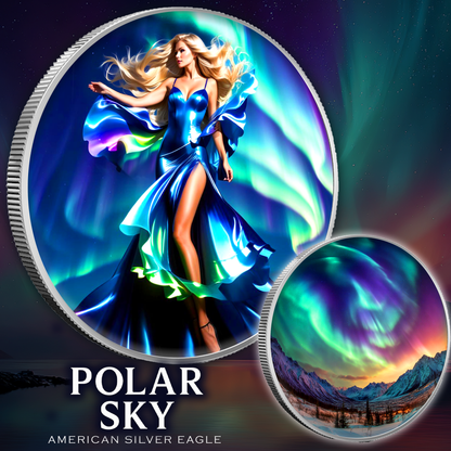 In Stock! 2025 Silver Eagle Aurora Polar Sky Colorized 1oz .999 Silver Coin